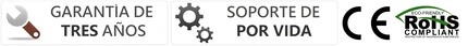 Garantía 6 años, soporte de por vida, CE y RoHS iconos