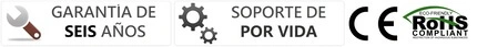 Garantía 6 años, soporte de por vida, CE y RoHS iconos