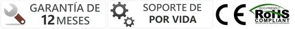 Garantía 12 meses, soporte de por vida, CE y RoHS iconos